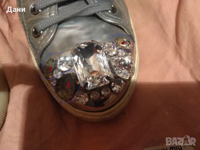 Miu Miu Silver Crystal Swarovski Leather Sneakers, снимка 15 - Дамски ежедневни обувки - 26638146