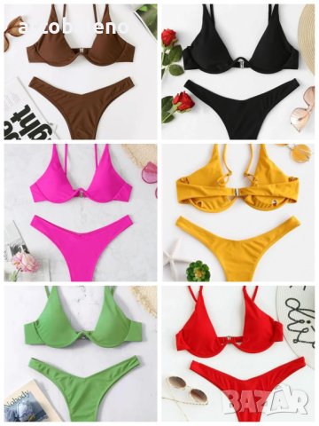 Секси бикини едноцветен бански костюм с банели, 13цвята