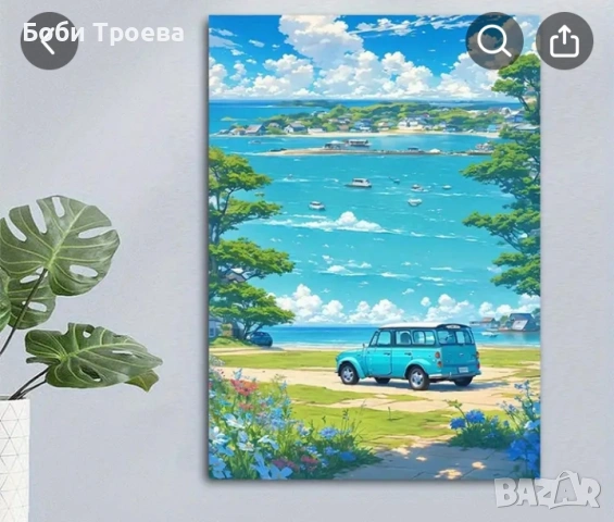 Живописен Пейзаж на Морския Бряг - Спокоен Крайбрежен Пейзаж с Тюркоазени Води, снимка 3 - Картини - 53023456