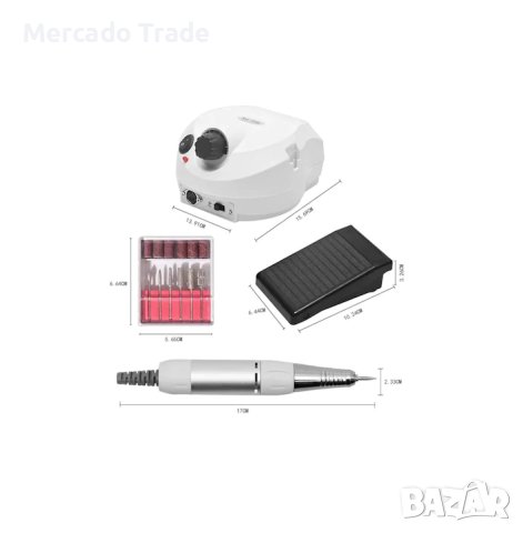 Комплект електрическа пила за нокти Mercado Trade, Маникюр, Педикюр, 30000 оборота, 15W, снимка 5 - Електрически пили за пети - 40598977