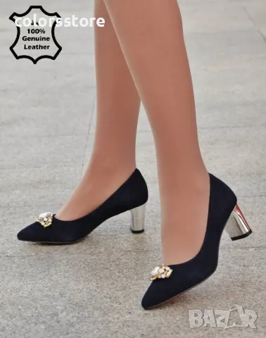 Обувки на ток - тъмносин ЕСТЕСТВЕН велур - 17265Z-2-3K, снимка 3 - Дамски обувки на ток - 46174314