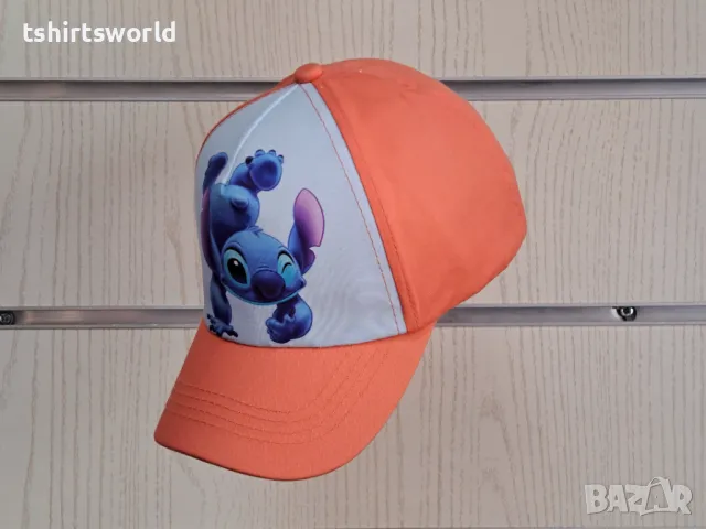 Нова детска шапка с козирка Стич (Stitch) в коралов цвят, снимка 4 - Шапки, шалове и ръкавици - 47677050