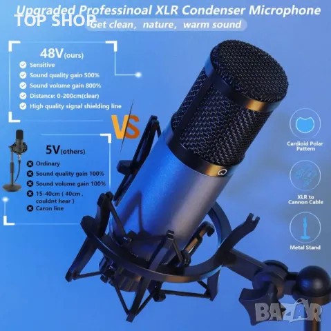 Подкаст микрофонен комплект, кондензаторен микрофон k600 XLR kомплект със звукова карта на живо, снимка 6 - Микрофони - 48933428