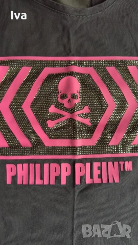 Дамска тениска Филип Плейн Philipp Plein с розов принт и камъни, снимка 3 - Тениски - 54023575