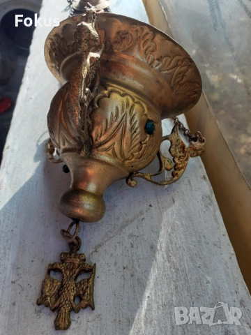 Старо бронзово висящо кандило кадило тамянник, снимка 3 - Антикварни и старинни предмети - 53270812