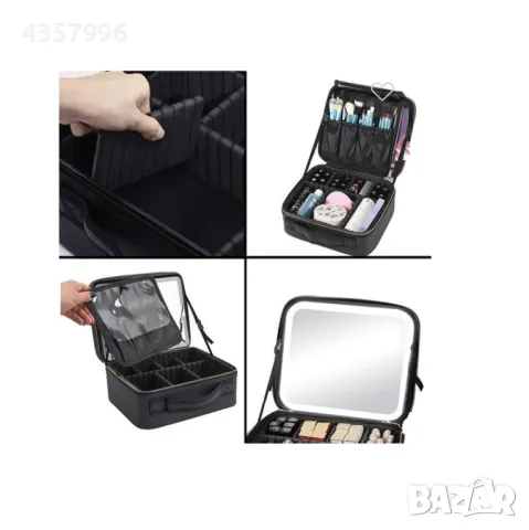 Несесер - куфар с LED огледало, За гримове, Черен, снимка 3 - Куфари - 48943766