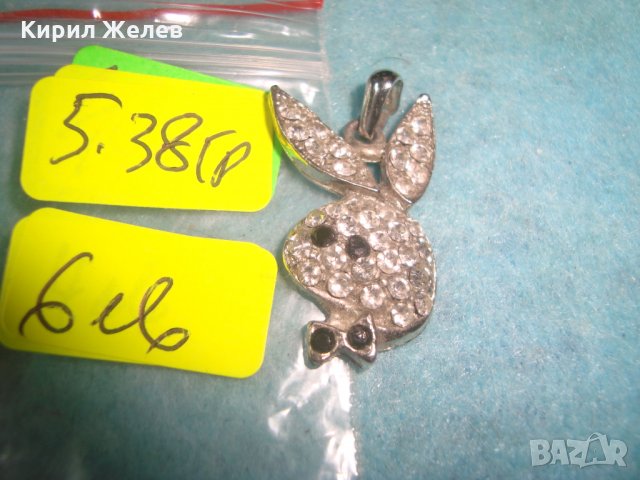 ЗАЙЧЕ - ПЛЕЙБОЙ с ИНКРУСТИРАНИ ЦИРКОНИ АРТ ФЕШЪН МЕДАЛЬОН ПОСРЕБРЕН 6825