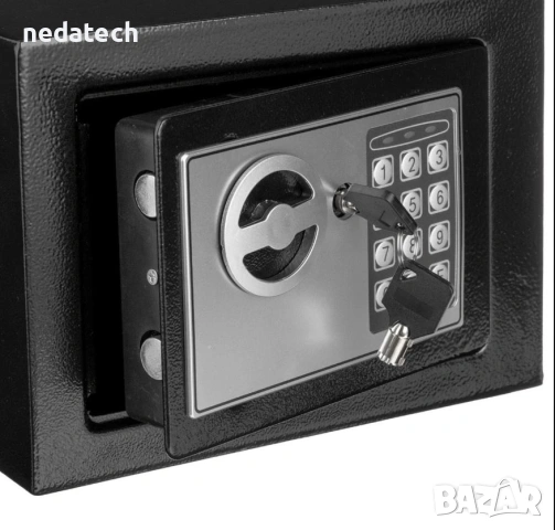Сейф с ключ и комбинация, 17x17x23 см, черен, снимка 2 - Други стоки за дома - 53123055
