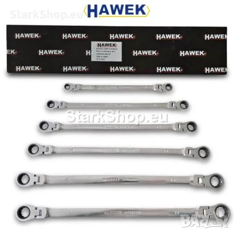 Удължени Подвижни Ключове Звезди с Тресчотка 8-19мм HAWEK Тресчотни с Чупещо Рамо, снимка 3 - Ключове - 50317158