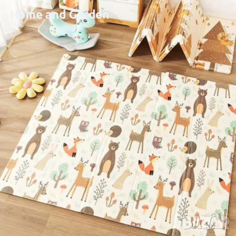 Двулицев образователен детски килим Горски животни 180 х 200 см - водоустойчив, сгъваем, снимка 4 - Образователни игри - 53997312