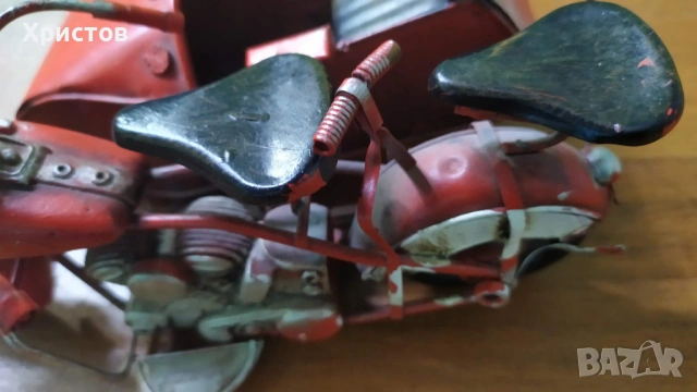 РЪЧНО ИЗРАБОТЕНА Колекционерска Метална играчка ОТ ЕДНО ВРЕМЕ мотоциклет с кош , снимка 8 - Колекции - 54032248