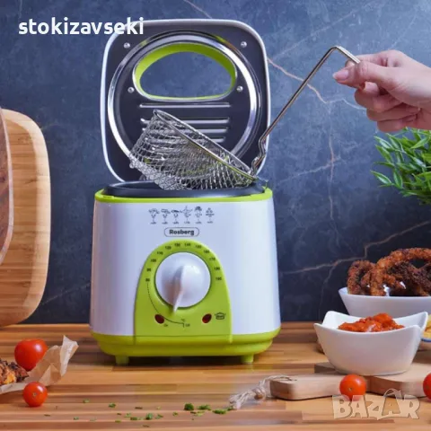 Фритюрник мини Rosberg, 1 литър, 950W, 80-190 C, Бял/зелен - 24 МЕСЕЦА ГАРАНЦИЯ, снимка 1