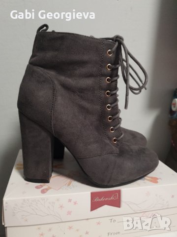 Дамски велурени сиви боти на ток 36 номер, снимка 3 - Дамски обувки на ток - 39436633
