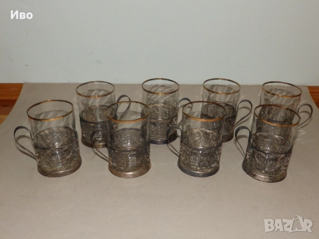 Руски посребрени подстакани филигран с оригинални чаши