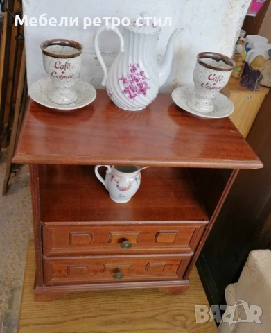 Стилно дървено шкафче от масивно дърво с две чекмеджета и отворена ниша., снимка 5 - Шкафове - 53903345
