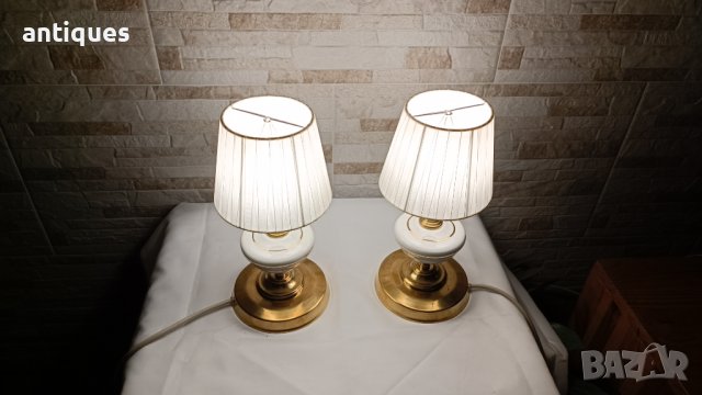 Комплект стари нощни лампи - месинг и порцелан - Антика, снимка 9 - Антикварни и старинни предмети - 42901670