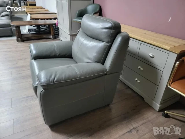 Сив кожен фотоьйл, снимка 2 - Дивани и мека мебел - 50887145