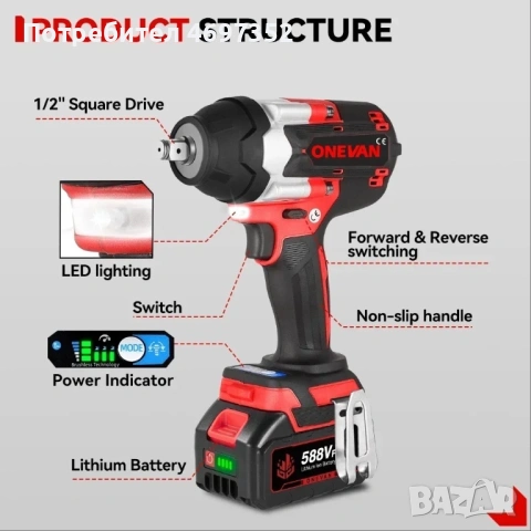 Ударен гайковерт  Onevan 2800 N·m , снимка 3 - Винтоверти - 53195657