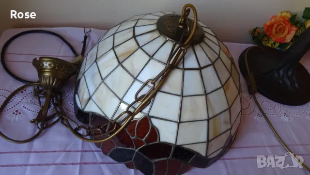 Тифани Tiffany - лампа и абажур, бежова гама, барок, снимка 12 - Настолни лампи - 50086818