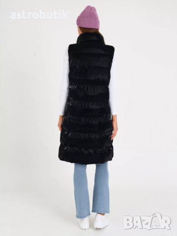 Дълъг  зимен  елек с лъскав ефект, снимка 4 - Елеци - 38256813