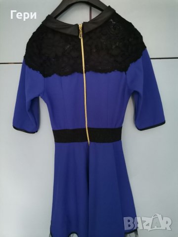 Рокля е кралско синьо и черно, снимка 4 - Рокли - 40094539