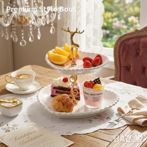 Луксозна поставка за десерти и плодове с елемент елен - 26х23см, HL-12111W, снимка 5 - Други стоки за дома - 53943059