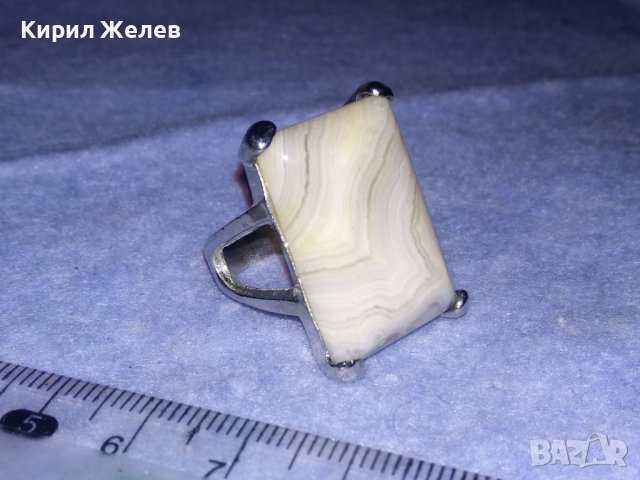 ЕФЕКТЕН СРЕБРИСТ МЕСИНГОВ ВИНТИДЖ МОДЕЛ ПРЪСТЕН с ШЛИФОВАН МИНЕРАЛ 36606, снимка 3 - Пръстени - 39754379