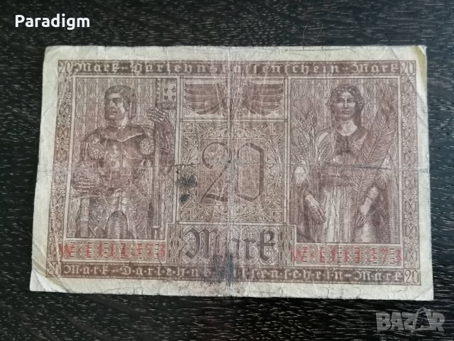 Райх банкнота - Германия - 20 марки | 1918г., снимка 2 - Нумизматика и бонистика - 30301866