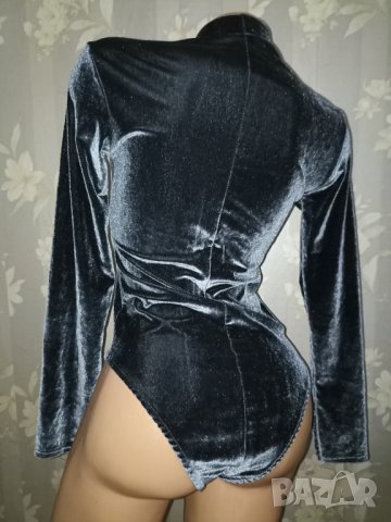 Италианско еластично боди бикина от еластично гладко сиво кадифе S, снимка 4 - Бельо - 42412368