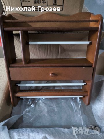 Дървена поставка за кухненска хартия, фолио и чекмедже, снимка 1 - Други стоки за дома - 44303555
