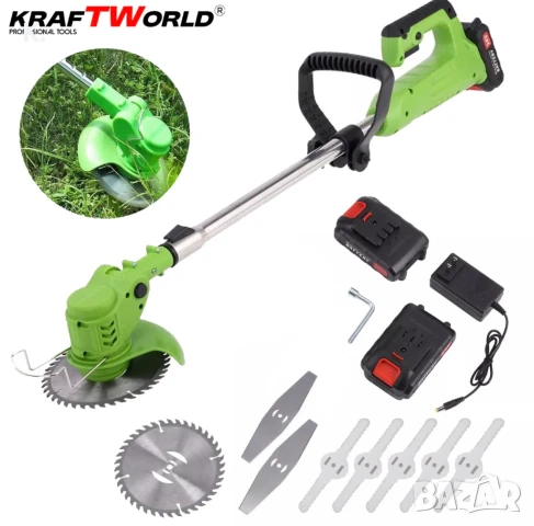 Акумулаторен Тример KraftWorld – Косачка за Трева с 2бр Батерия и Зарядно, снимка 1