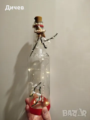 Светеща стъклена коледна бутилка, снимка 2 - Декорация за дома - 48363279