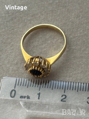 Старинен златен пръстен с естествени камъни , снимка 4 - Пръстени - 54304792