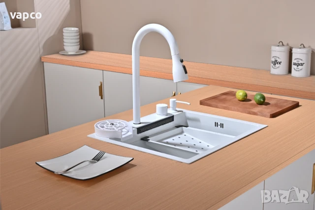 Бяла мултифункционална кухненска мивка 50см, снимка 8 - Мивки - 50954158