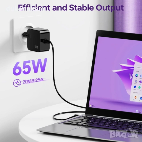 65W GaN зарядно за лаптоп Lenovo – компактно и мощно, снимка 7 - Кабели и адаптери - 53124479