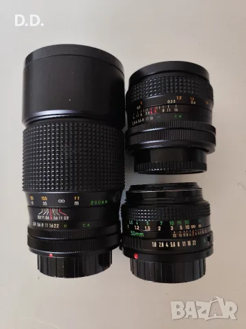 Обективи Canon FD - 50mm F1.8 / 28mm F2.8 / 200mm F3.3, снимка 2 - Обективи и филтри - 55802258