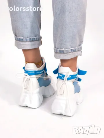 Кецове на платформа - бяло със синьо - PA300, снимка 2 - Кецове - 38978900