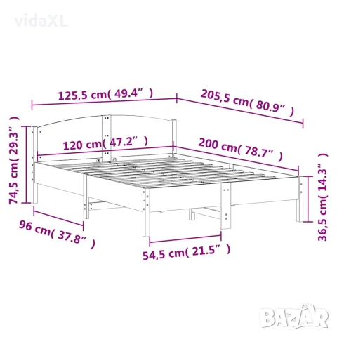 vidaXL Рамка за легло без матрак, бял, 120x200 см, бор масив, снимка 9 - Спални и легла - 56148184