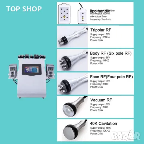 Козметичен уред 6 в 1, Kim 8 - радиочестотен лифтинг, кавитация, вакуум и липолазер, снимка 7 - Козметични уреди - 48857294