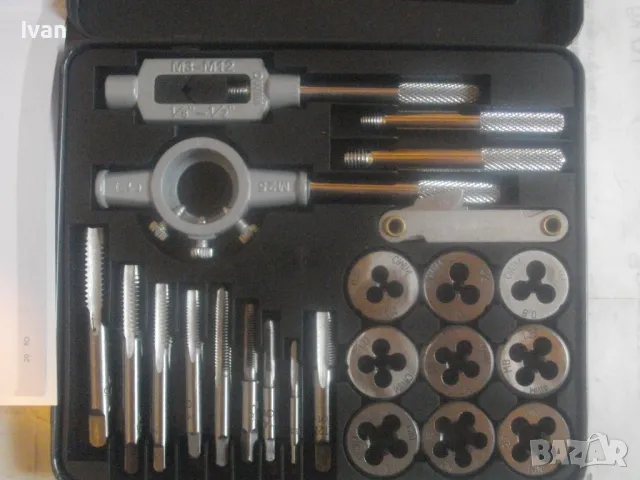 НОВ ПЪЛЕН КОМПЛЕКТ РЕЗБОНАРЕЗНИ МЕТЧИЦИ И ПЛАШКИ М3-М12 В МЕТАЛНА КУТИЯ PARKSIDE ЗА РЕЗБИ