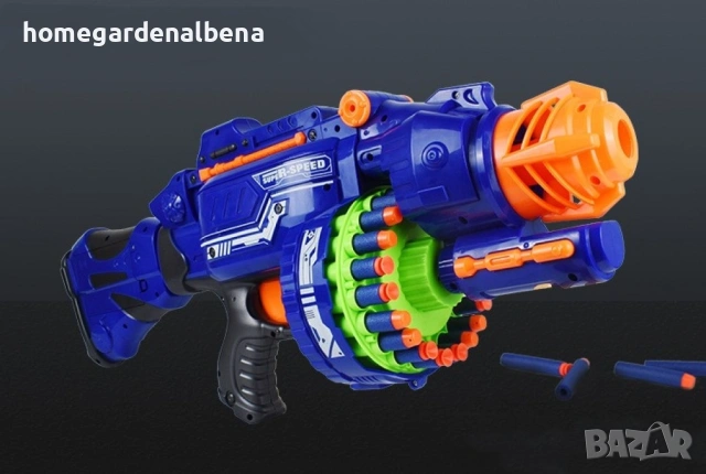 Детски полуавтоматичен пистолет с 20 меки куршума – бързо презареждане, голям бластер, снимка 6 - Коли, камиони, мотори, писти - 54109241