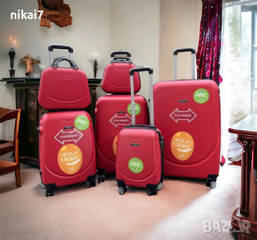 пътнически куфар комплект 6бр 100% ABS+разширение 5см/4 колела 360°, снимка 7 - Куфари - 44792767