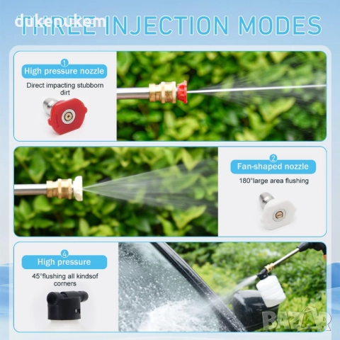 Безжична акумулаторна водоструйка 90 bar с 6-в-1 дюза, 5 м маркуч, снимка 2 - Други инструменти - 52746142