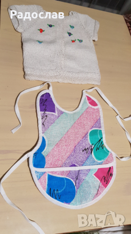 Вълнена фанела ръчно плетена и лигавче, снимка 1