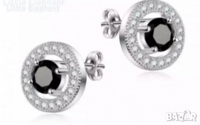 Сребърни обеци,колекция"Curcles"с кристали,black and white/нови, снимка 1