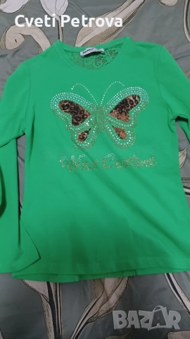 сет от две нови зелени детски памучни уникални блузки за момичета 122см и 128см , снимка 2 - Детски Блузи и туники - 51976305