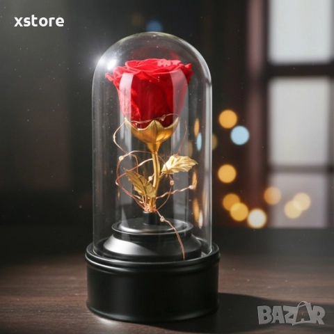 Вълшебна неувяхваща роза в стъкленица с LED светлина