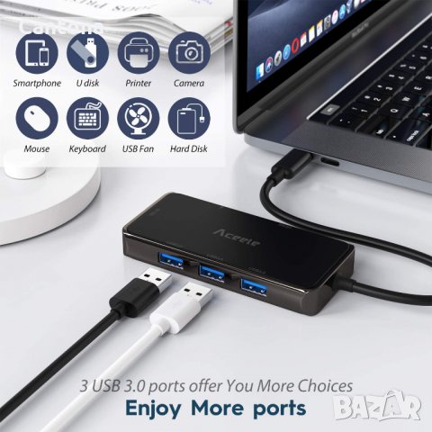 USB C хъб Aceele 7 в 1 USB C към HDMI 4K , PD 100W, 3хUSB 3.0, SD/TF, снимка 2 - Други - 35078113