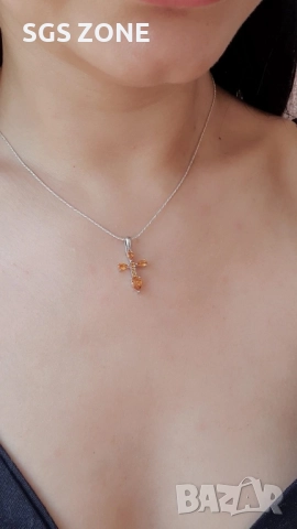 СРЕБЪРЕН КРЪСТ 925 С НАТУРАЛЕН ТОПАЗ, ПЕРИДОТ И ЦИТРИН, снимка 6 - Колиета, медальони, синджири - 52402809