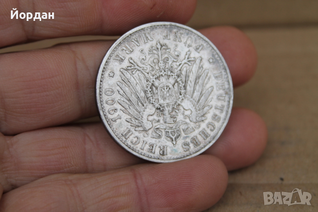 Сребърна монета Немски 5 марки 1900-та година, снимка 2 - Нумизматика и бонистика - 44792654
